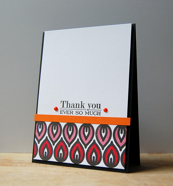 Cardstock: white, orange zest, black<br />
Stamps: Round Repeats, Boutique Borders: Thanks<br...