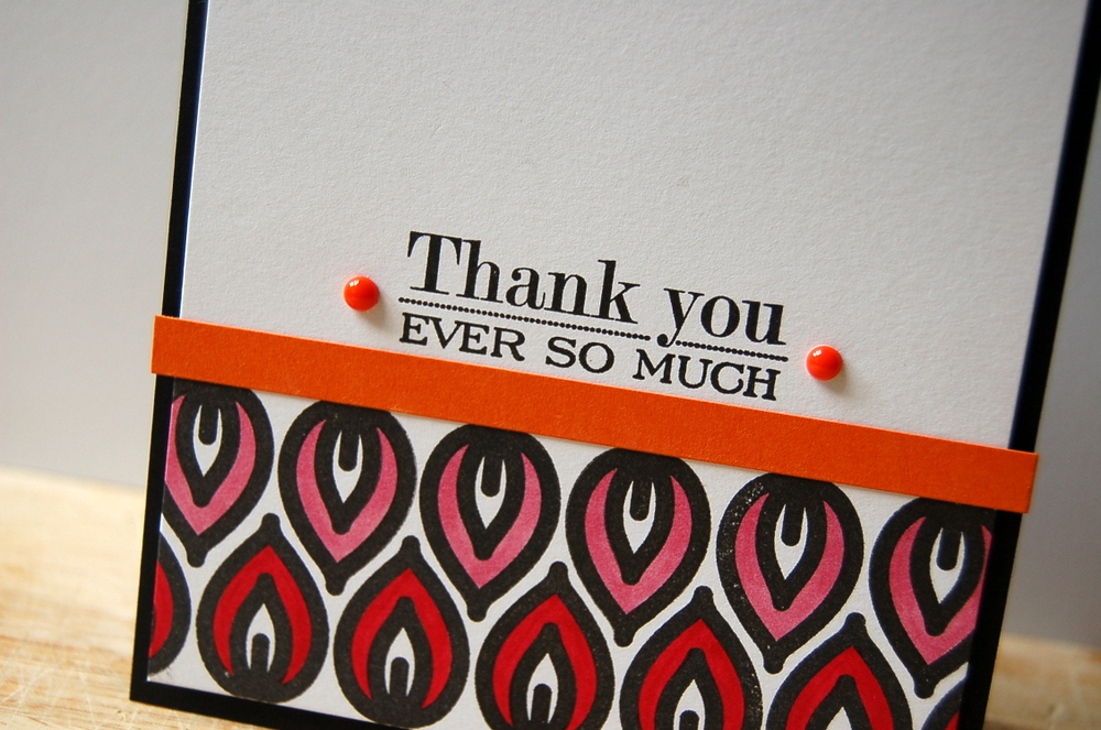 Cardstock: white, orange zest, black<br />
Stamps: Round Repeats, Boutique Borders: Thanks<br...