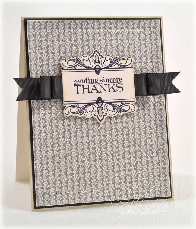 Stamps: Boutique Borders: Thanks<br />
Cardstock: Vintage Cream, Smokey Shadow<br />
Ink:...