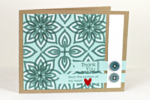Stamps: Round Repeats, Side by Side Sentiments<br />
Cardstock: Classic Kraft, Aqua Mist, Pure...