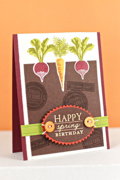 Stamps: Vegetable Garden, Spring Hills<br />
Ink: Scarlet Jewel, Orange Zest, Terracotta Tile,...