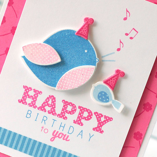 stamps:  polka dot parade #5, Little bitty bird additions<br />
ink:  blueberry sky, spring...