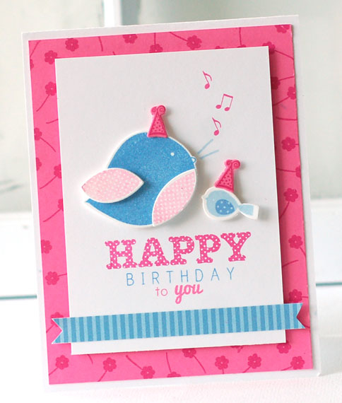 stamps:  polka dot parade #5, Little bitty bird additions<br />
ink:  blueberry sky, spring...