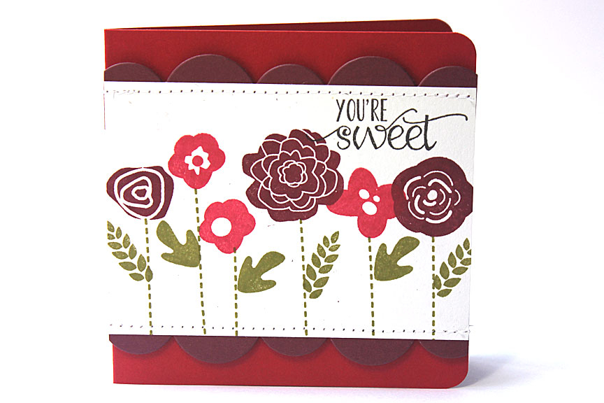 size: 4 1/4&quot; x 4 1/4&quot;<br />
<br />
stamps: Bigger Blooms, Sew SImple Borders<br />...