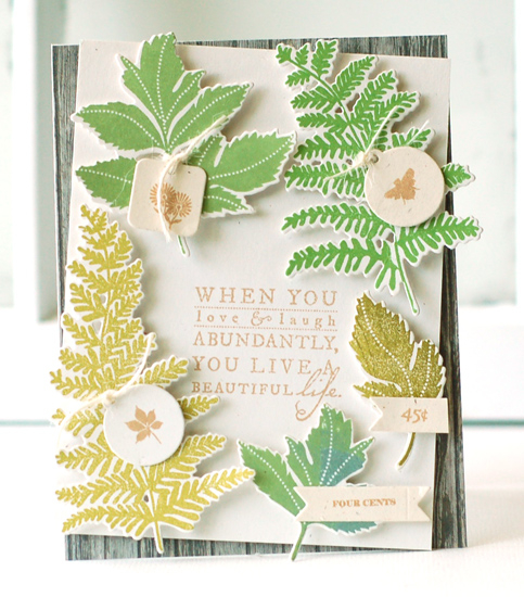 Stamps:  Meadow Greens, Postmarks<br />
Ink:  New Leaf, Simply Chartreuse, Ripe Avocado,...