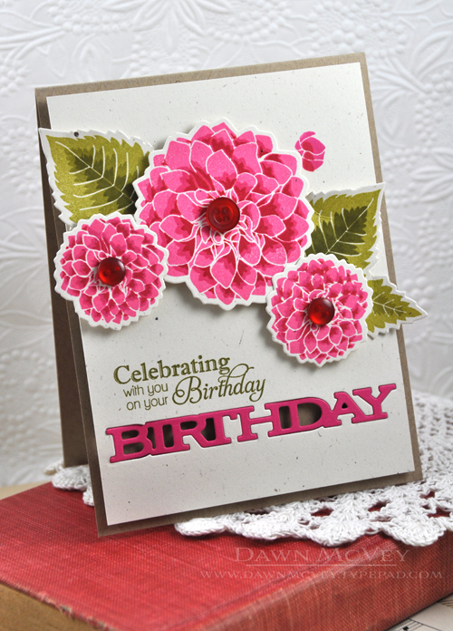 Paper: rustic cream, kraft, raspberry fizz<br />
Stamps: Delightful Dahlia Additions<br />...
