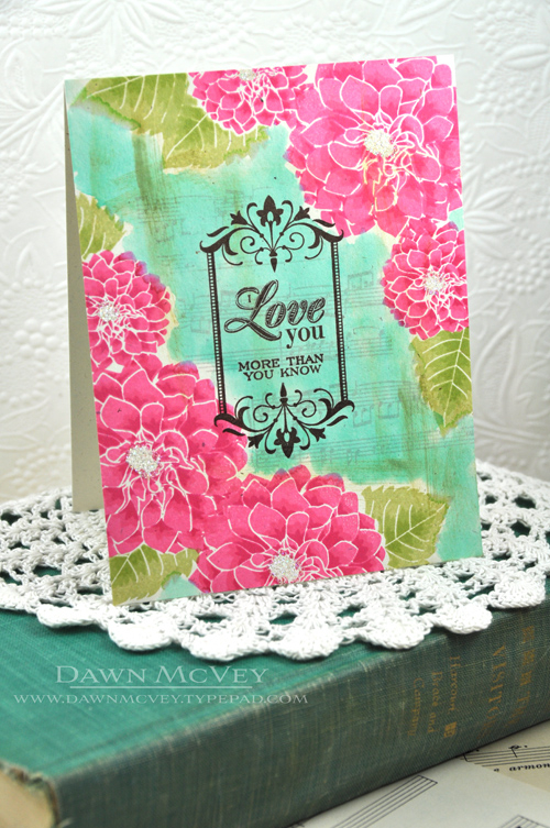 Paper: rustic cream<br />
Stamps: Delightful Dahlia Additions, Boutique Borders: Love<br />...