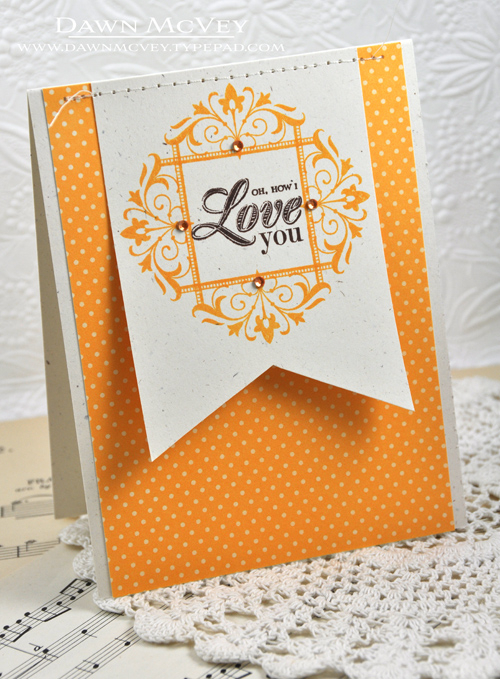 Paper: rustic cream, summer sunrise pattern pack<br />
Stamps: Boutique Borders: Love<br />...