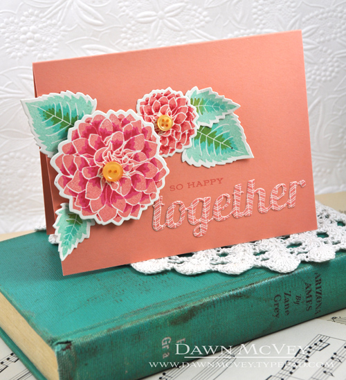 Paper: rustic cream, melon berry<br />
Stamps: Wonderful Words: Together, Delightful Dahlia...