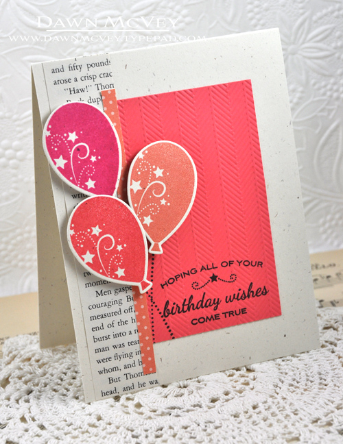 Paper: rustic cream, berry sorbet, melon berry, vintage book print<br />
Stamps: Balloon...