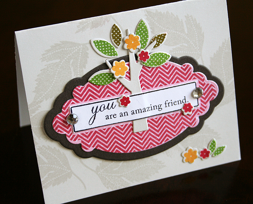 STAMPS: Polkadot Parade #6, Mat Stack 6, Meadow Greens (big leaf in background)<br />
INK: Pure...