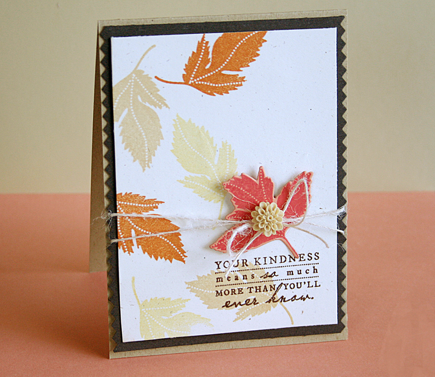 STAMPS: Meadow Greens<br />
INK: Fine Linen, Harvest Gold, Canyon Clay, Melon Berry, Dark...
