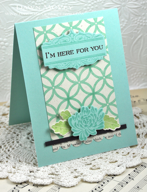 Paper: rustic cream, aqua mist, smokey shadow, vintage book print<br />
Stamps: Boutique...