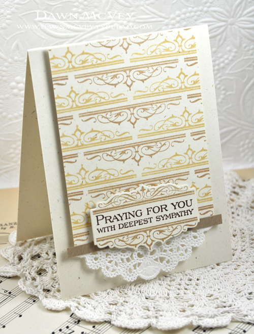 Paper: rustic cream, kraft<br />
Stamps: Boutique Borders: Sympathy<br />
Ink: kraft, fine...