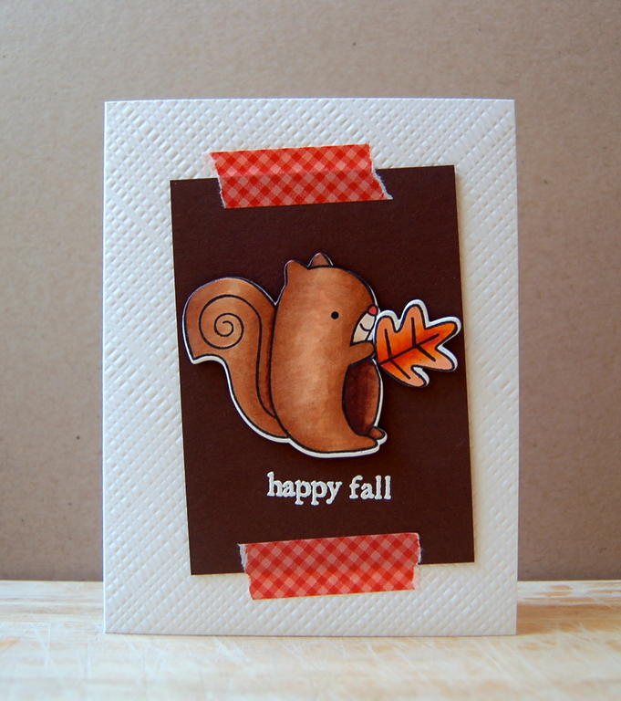 Cardstock: dark chocolate, vintage cream<br />
Stamps: Nuts for You<br />
Ink: Memento (tuxedo...