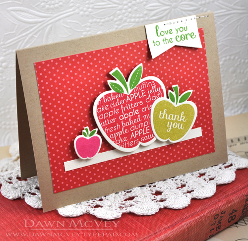 Paper: rustic cream, kraft, pure poppy pattern pack<br />
Stamps: Apple Prints<br />
Ink: pure...