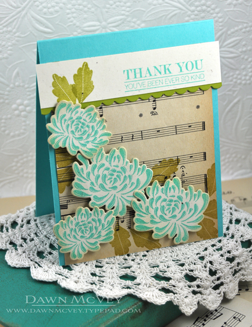 Paper: rustic cream, hawaiian shores, simply chartreuse, vintage sheet music<br />
Stamps:...