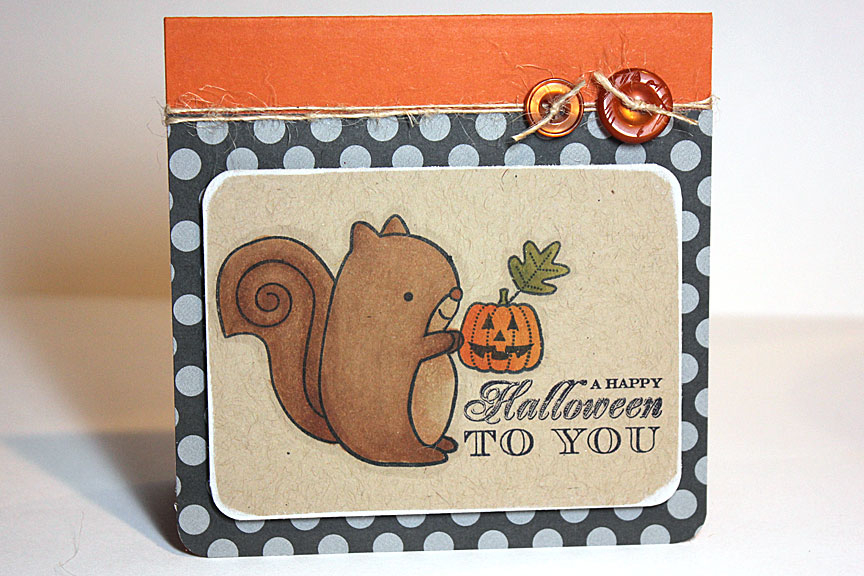 size: 4 1/4&quot; x 4 1/4&quot;<br />
<br />
stamps: Nuts For You, Tag-its #7, Trick or...