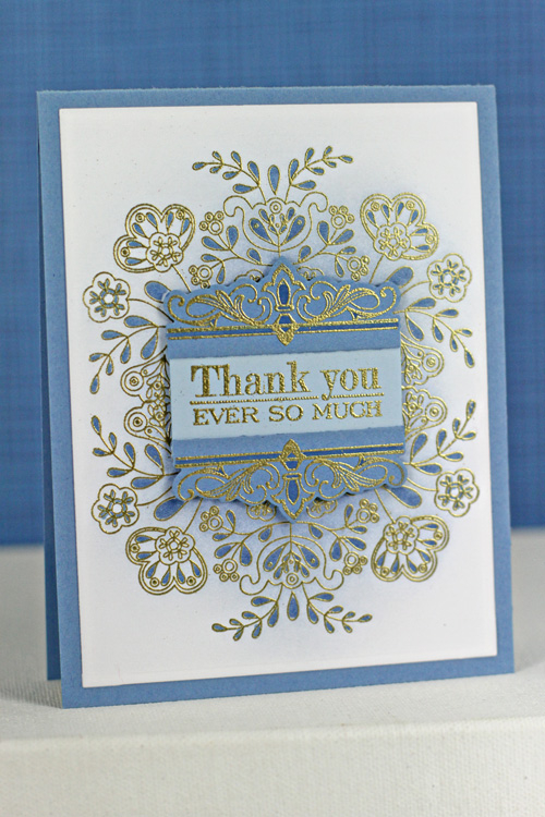Stamps: Basket of Blessings, Boutique Borders: Thank You<br />
Cardstock: Blueberry Sky, Spring...