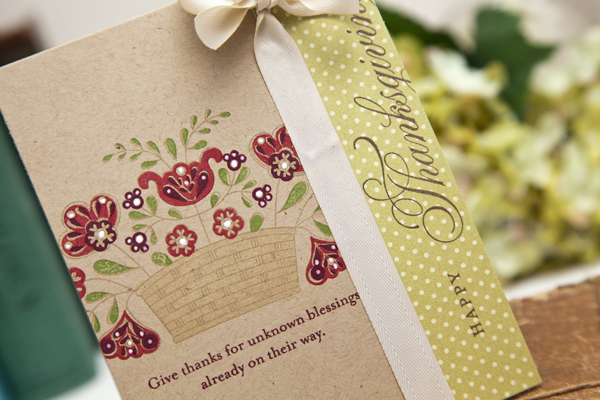 Supplies<br />
<br />
Stamps: Basket of Blessings<br />
Ink: Scarlet Jewel, New Leaf, Dark...