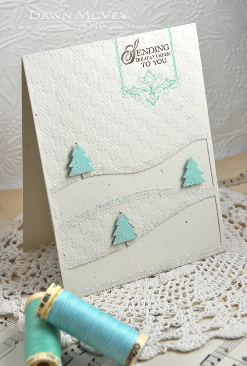 Paper: rustic cream, aqua mist<br />
Stamps: Boutique Borders: Christmas<br />
Ink: dark...