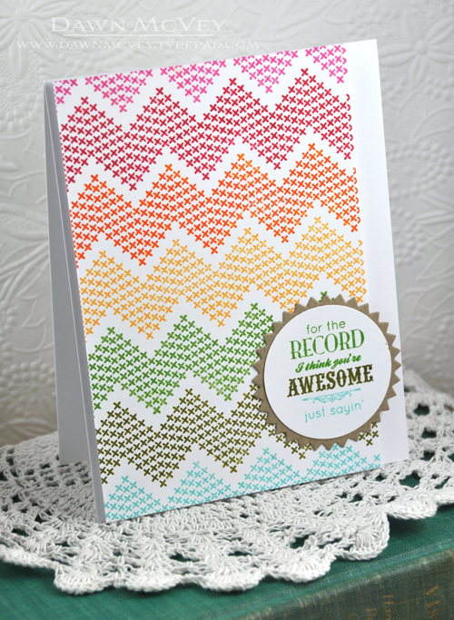 Paper: stamper&#039;s select white, kraft<br />
Stamps: Background Basics: Stitching, We Go...