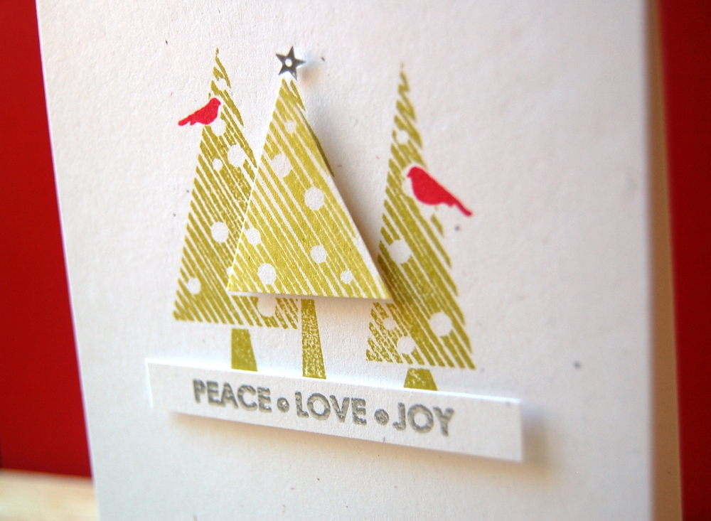 Cardstock: rustic white<br />
Stamps: Holiday Cheer, Through the Trees<br />
Ink: simply...