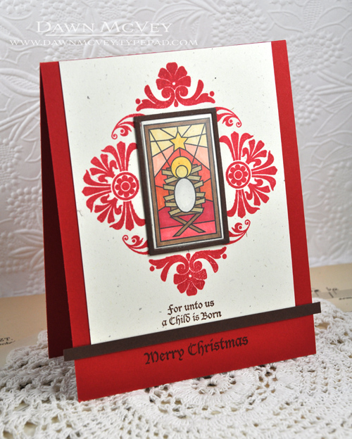 Paper: rustic cream, dark chocolate, pure poppy<br />
Stamps: Stained Glass, Mat Stack 5...