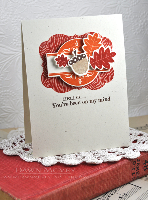 Paper: rustic cream<br />
Stamps: Boutique Borders: Thinking of You, Modern Wood Mats, Autumn...