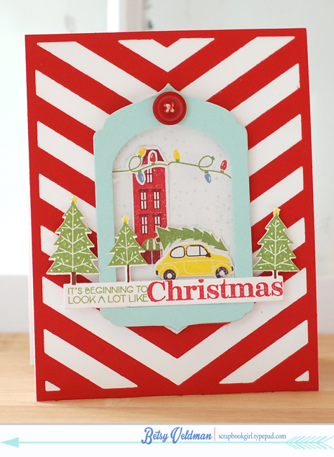 stamps:  city scene and city scene holiday sentiments<br />
ink:  pure poppy, new leaf, true...