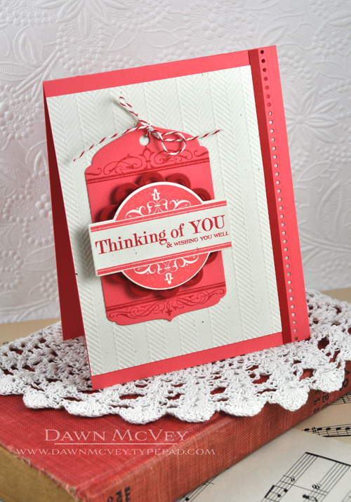 Paper: berry sorbet, rustic cream, pure poppy<br />
Stamps: Boutique Borders: Thinking of You,...
