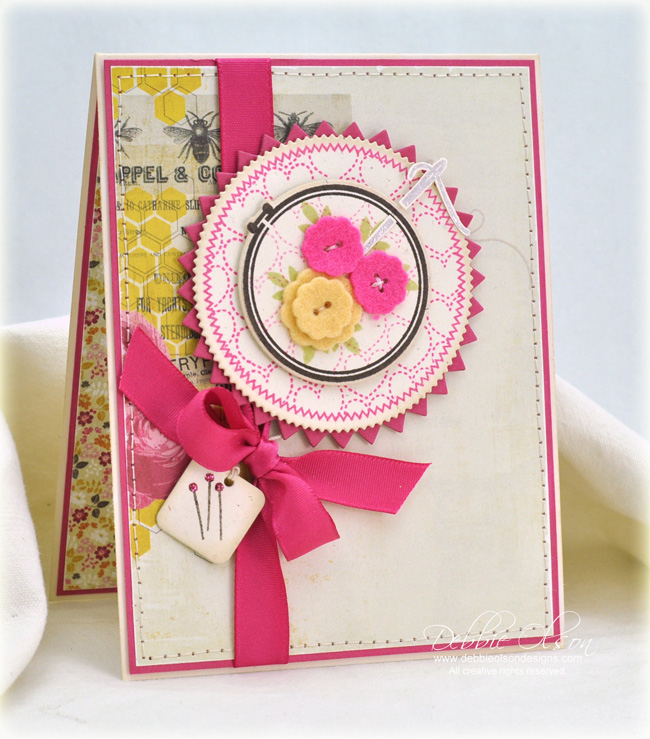 Stamps: Stitched with Love<br />
Cardstock: Vintage Cream, Raspberry Fizz<br />
Ink: Raspberry...