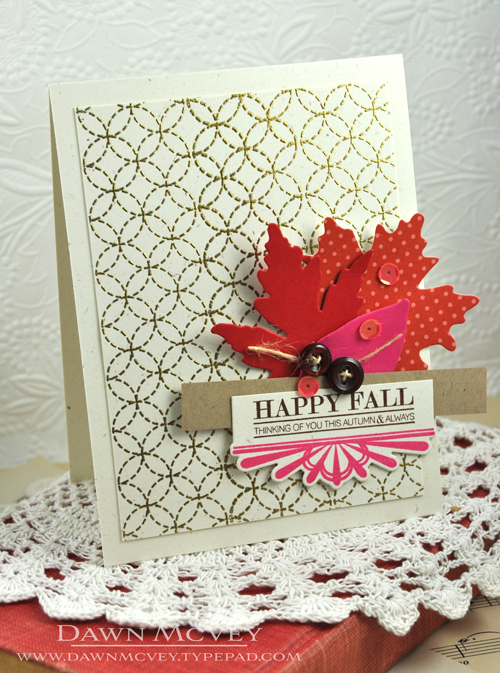 Paper: rustic cream, kraft, pure poppy, raspberry fizz, canyon clay<br />
Stamps: Background...