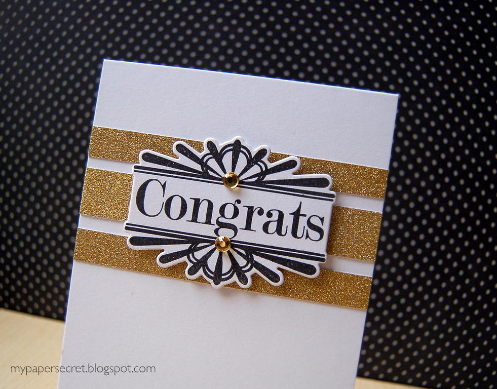 Cardstock: white<br />
Specialty paper: American Crafts (POW gold glitter)<br />
Stamps:...