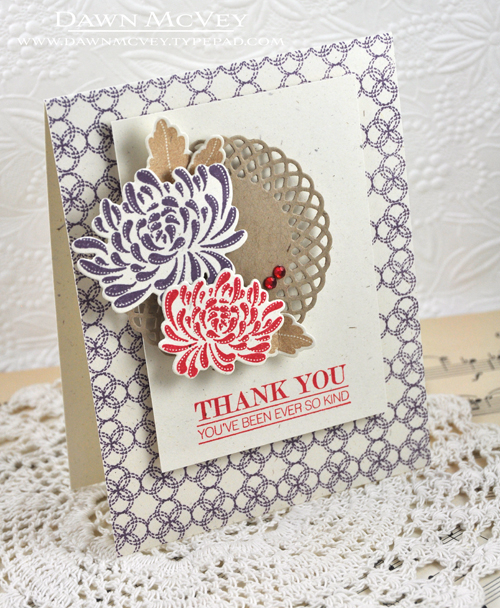 Paper: rustic cream, kraft<br />
Stamps: Mum&#039;s the Word, Background Basics: Needlepoint<br...