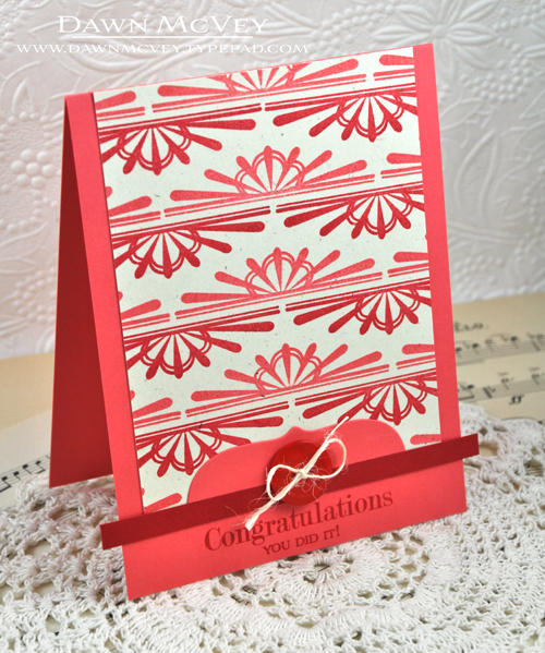 Paper: rustic cream, berry sorbet, pure poppy<br />
Stamps: Boutique Borders: Congrats<br />...