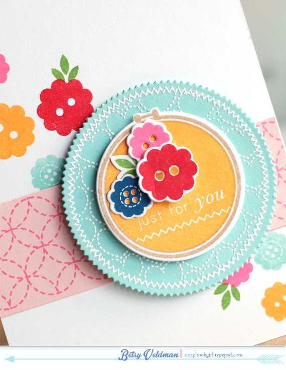 stamps:  stitched with love, bb: needlepoing<br />
ink:  pure poppy, hibiscus, aqua mist,...