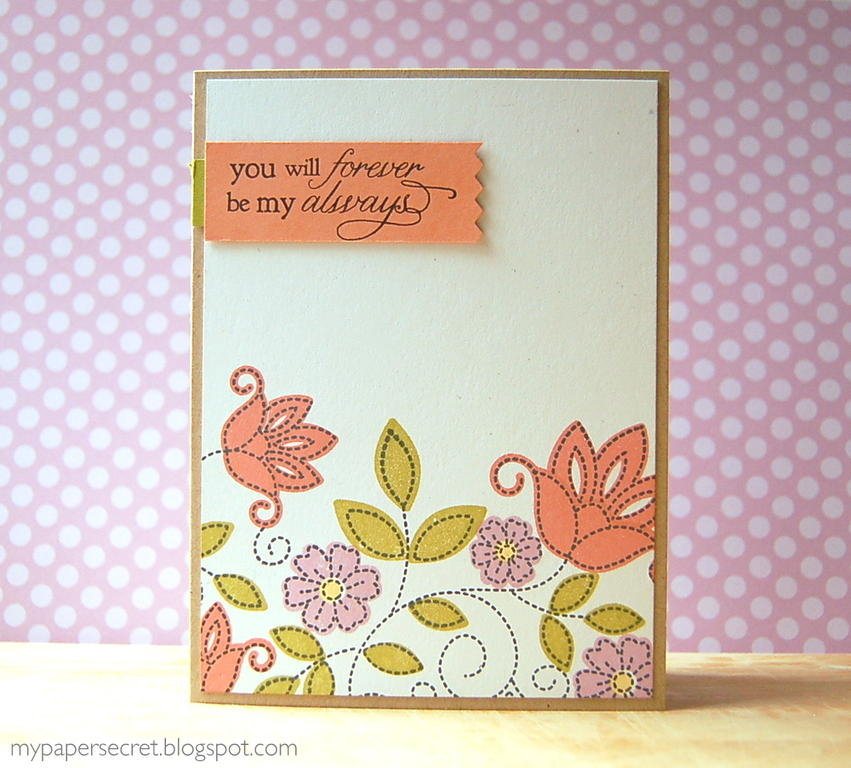 Cardstock: rustic cream, kraft, melon berry, simply chartreuse<br />
Stamps: Solid Stitches...