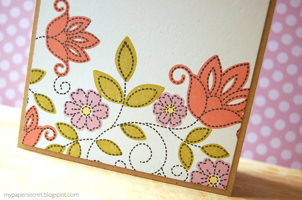 Cardstock: rustic cream, kraft, melon berry, simply chartreuse<br />
Stamps: Solid Stitches...