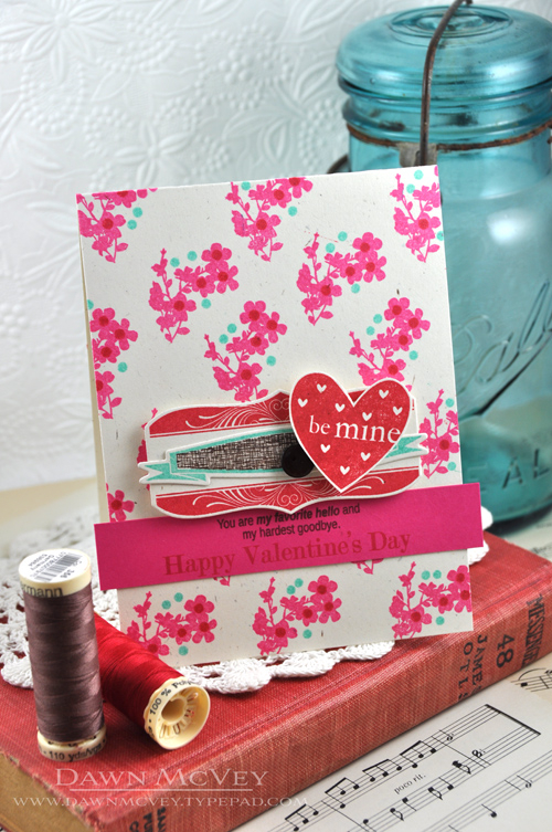 Paper: rustic cream, raspberry fizz<br />
Stamps: Boutique Borders: Valentine, It&#039;s a...