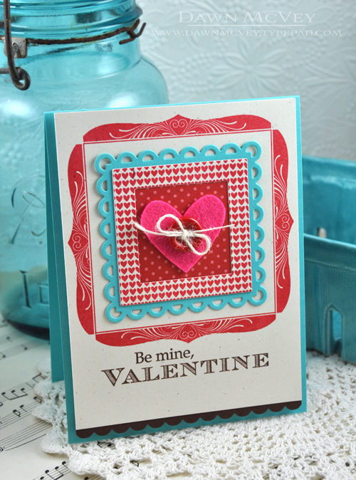 Paper: rustic cream, hawaiian shores, dark chocolate, pure poppy bitty dot<br />
Stamps: Hearts...