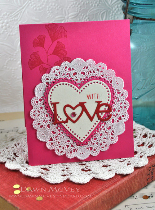 Paper: rustic cream, pure poppy, raspberry fizz<br />
Stamps: Wonderful Words: Love, Harvest...