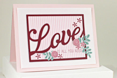 Stamps: Wonderful Words: Love, Love is All You Need<br />
Cardstock: Soft Blush, Scarlet Jewel,...