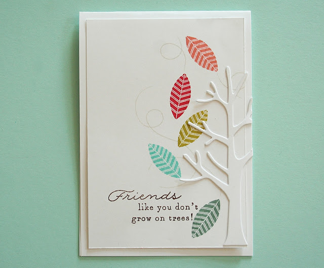 Friends Like You card:<br />
STAMPS: Mighty Oak, Happy Trails<br />
INK: True Black, Soft...
