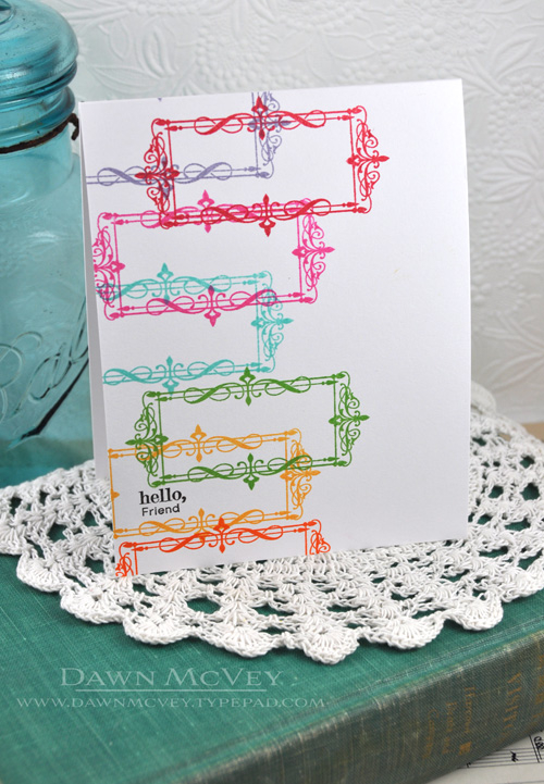 Paper: stamper&#039;s select white<br />
Stamps: Boutique Borders: Friends<br />
Ink: smokey...