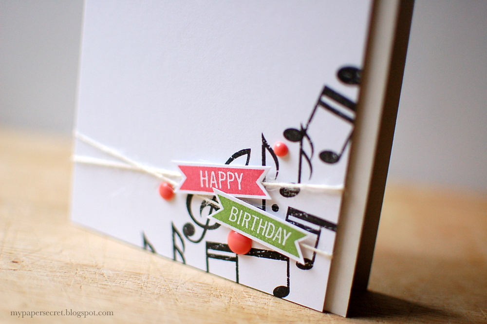 Cardstock: white, soft stone<br />
Stamps: Life&#039;s Music, Four Square<br />
Ink: berry...