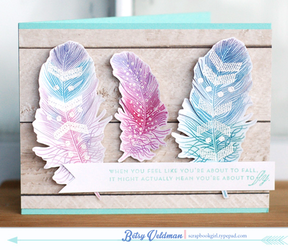 stamps: feather finery, bb: diagonals additions<br />
ink:  aqua mist, versamark<br />...