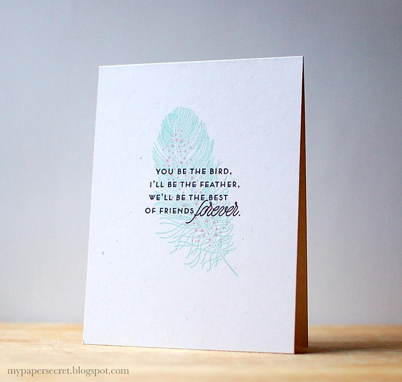 Cardstock: rustic white<br />
Stamps: Feather Finery<br />
Ink: aqua mist, lavender moon,...