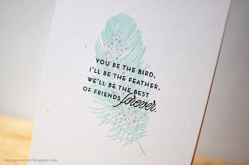 Cardstock: rustic white<br />
Stamps: Feather Finery<br />
Ink: aqua mist, lavender moon,...