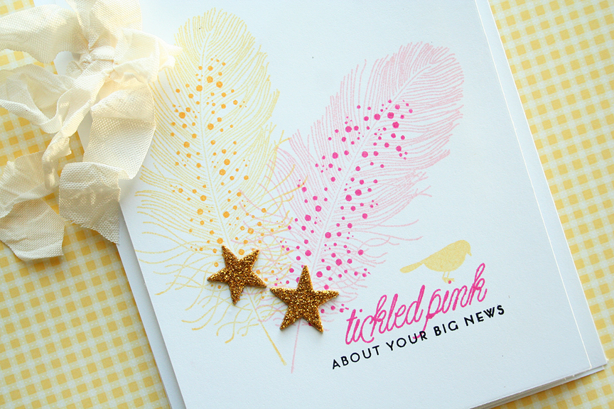 STAMPS: Feather Finery<br />
INK: Raspberry Fizz, True Black, Harvest Gold, Summer Sunrise<br...